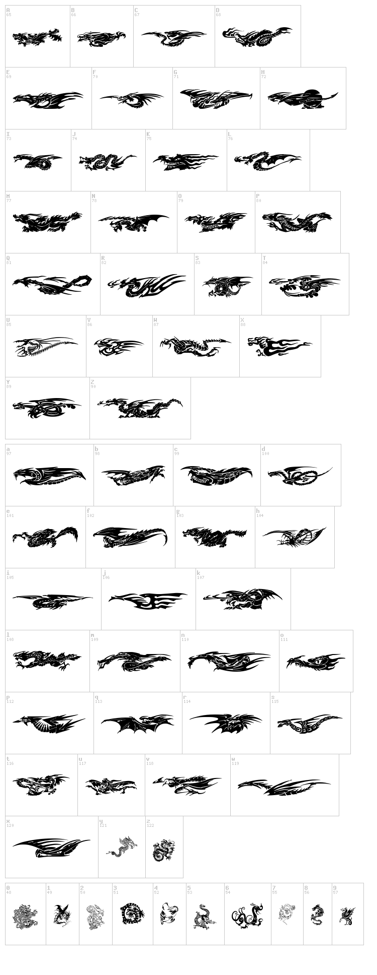 Dragons TFB font map